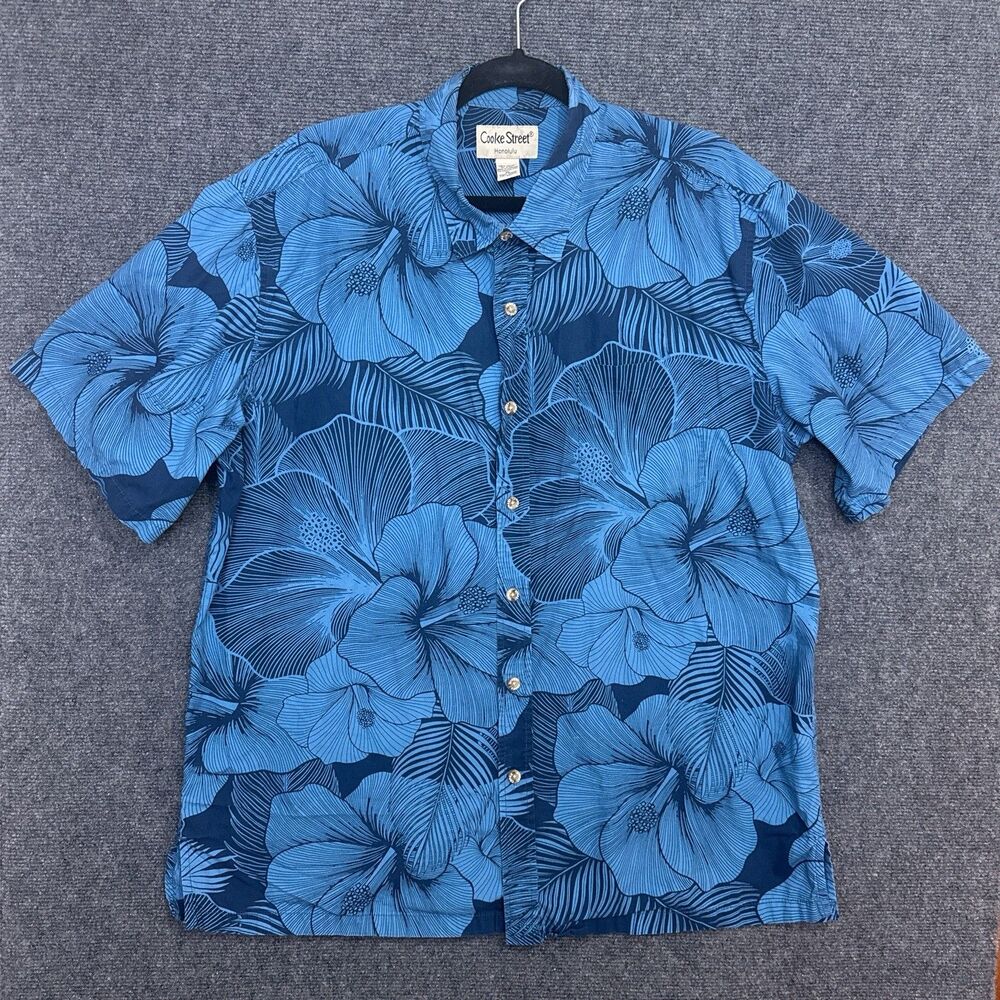 Cooke Street Hawaiian Floral Button Down Shirt Blue Men's Resort Vacation XL